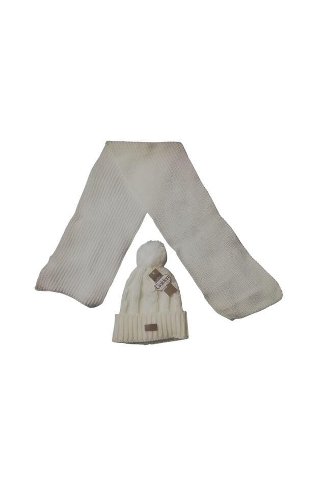 Çocuk Düz Tek Renk Triko Atkı Ponponlu Bere Set Takım