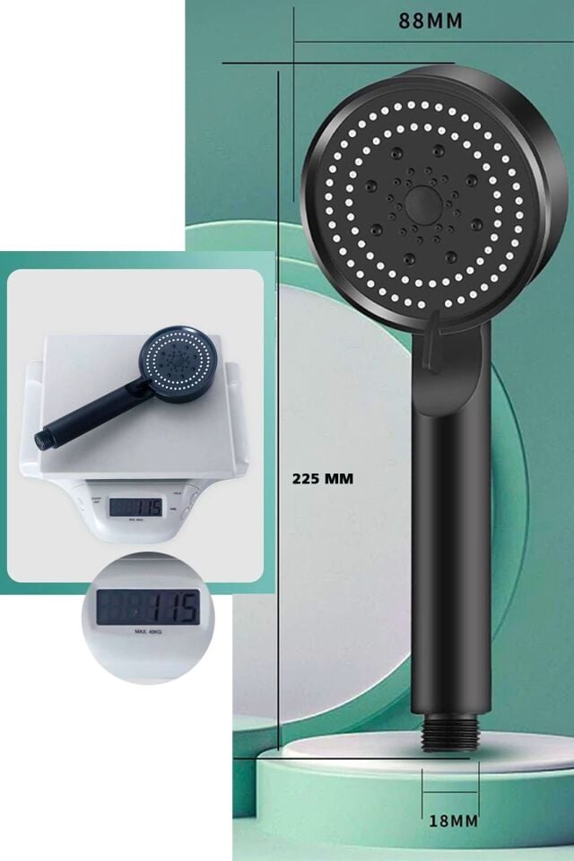 Yüksek Basınçlı Ultra Lüx Siyah Ayarlanabilir Fonksiyonlu Düz Spa El Duş Başlığı