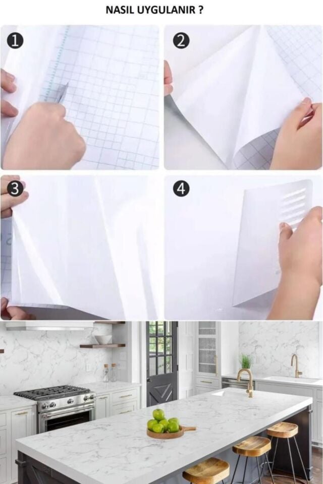 Isıdan Sudan Etkilenmeyen Mutfak Banyo Tezgah Mobilya Kaplama Folyosu Kendinden Yapışkanlı 5 Metre