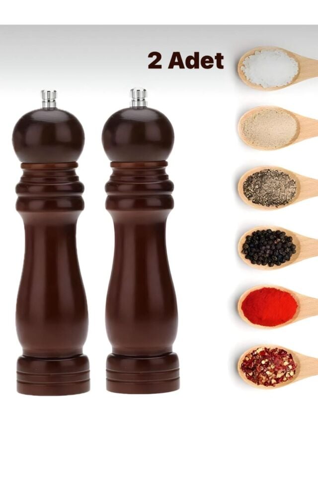 Doğal Ahşap, Yüksek Kalite ,kahverengi Tuz Karabiber Baharat Öğütücü El Değirmeni Kahverengi 2 Adet