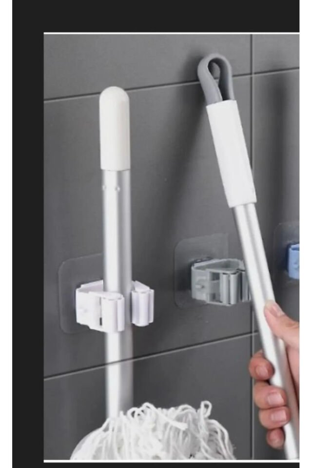 3 Adet Süpürge Ve Paspas Tutucu Duvar Askısı Mop Tutucu Askı