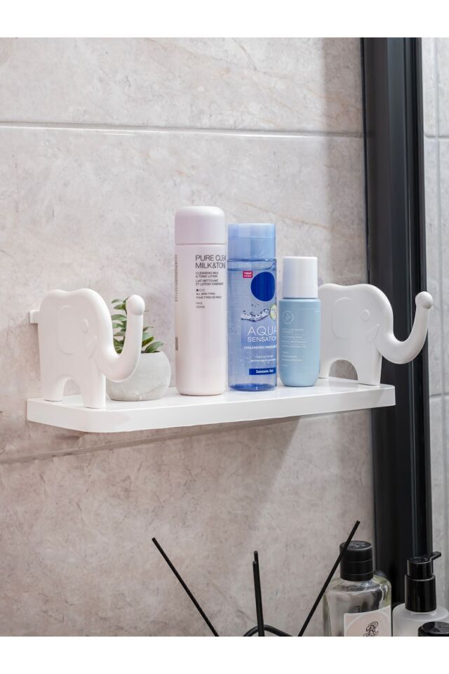 Düzenleyici FİLL Raf - Baharat Rafı - Kahve Rafı - Kendinden Yapışkanlı Banyo Rafı - Fil Figürlü Raf