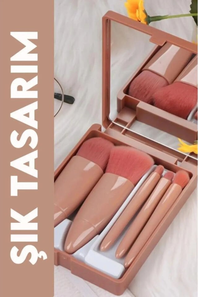 Profesyonel Taşınabilir Aynalı Makyaj Fırça Seti 5'Li