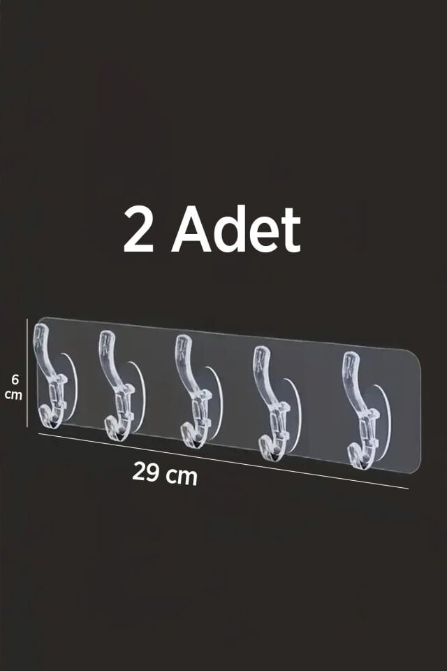 5'li Şeffaf Askı, Süper Yapışkanlı Askı, Banyo Askısı, Kapı Arkası Askılık, Şeffaf 5'li Askılık