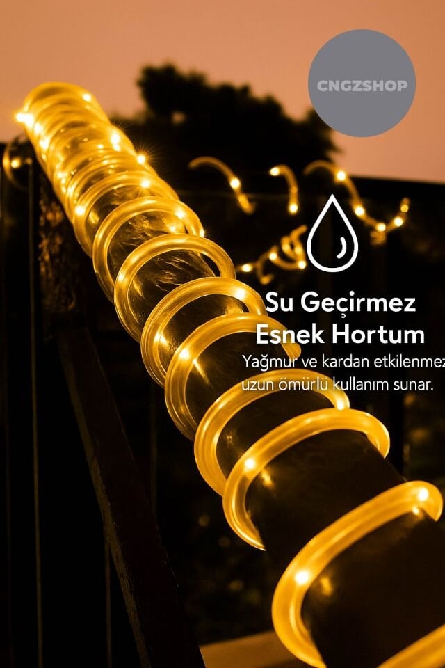 100 LED 12 Metre Sarı Solar Peri Led Işık | Güneş Enerjili Su Geçirmez Bahçe, Balkon, Ağaç ve Yılbaşı Aydınlatması