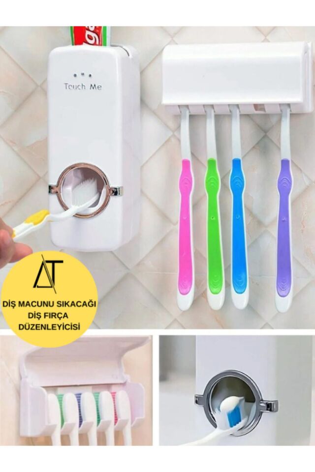 Diş Macunu Sıkacağı Ve 5'li Diş Fırçalığı Macun Sıkıcı Diş Fırçası Tutucu
