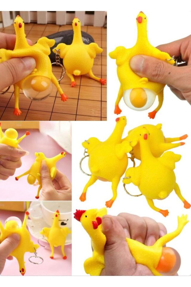 Eğlenceli Hediyelik Komik Anahtarlı Patlamaz Stres Yumurtlama Tavuk Oyuncak Sevimli Komik Anahtarlık