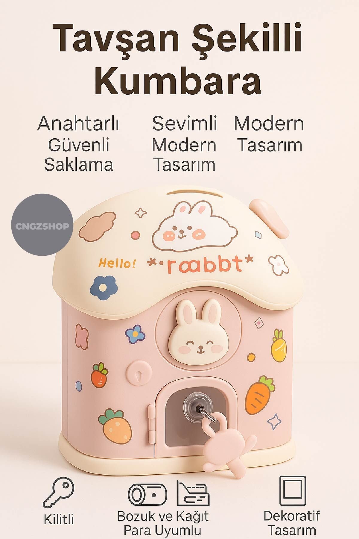 Tavşan Şekilli Kumbara | Çocuk Para Biriktirme Kutusu – Modern Minimalist Bozuk Para ve Banknot Saklama Kutusu