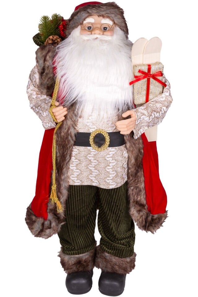 Yılbaşı Noel Baba Yeşil Pantolonlu Kayak Takımlı Kırmızı-Yeşil 90 Cm.