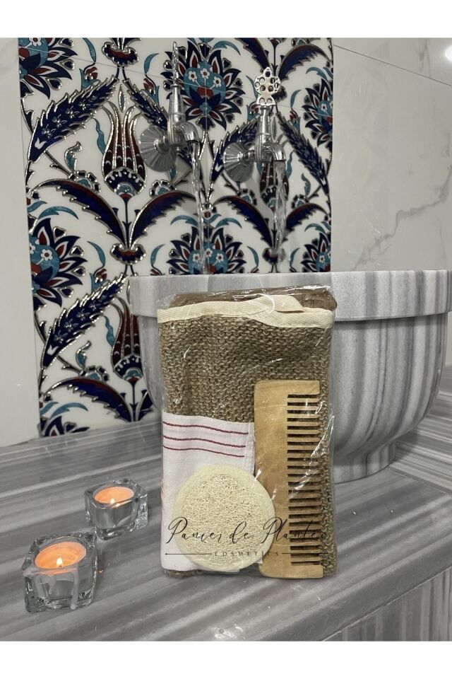 Banyo Hamam Taraklı Doğal Lif Seti Aloe Vera Sabunu Hediyeli