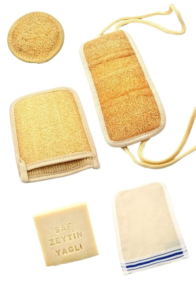5'li Banyo Hamam Kese Seti Doğal Kabak Lifi Yüz Vücud Sırt Sabun Kese