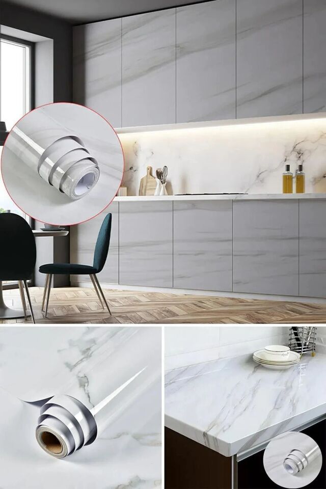 Mermer Desenli Mutfak Tezgah Üstü Fayans Kaplama Yapışkanlı Folyo 5 Metre x 60 Cm