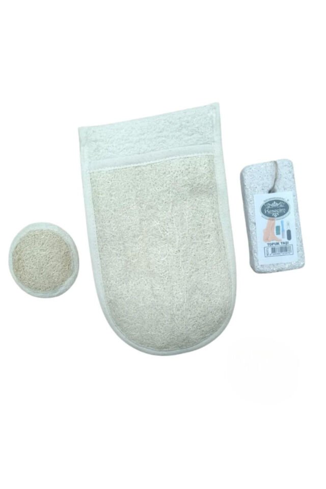 Doğal Kabak Lifli Vücut Kesesi, Doğal Kabak Lifi Yüz Lifi, Topuk Taşı 3'lü Banyo Hamam Seti