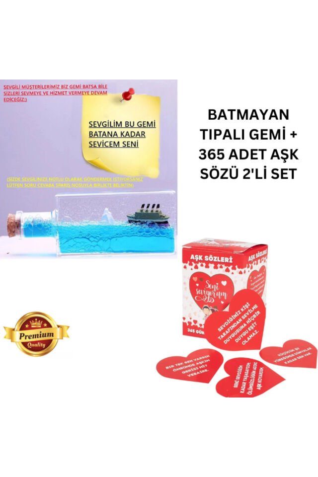 Sevgiliye Eşe Hediye Batmayan Tıpalı Gemi Aşk Gemisi + 365 GÜN AŞK MESAJ KUTUSU 2 Li Set
