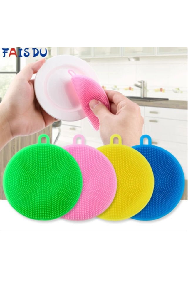 Pratik 2'li Silikon Tükenmeyen Bulaşık Yıkama Süngeri | Bulaşık Fırçası Tava Tutucu Sebze Temizleme