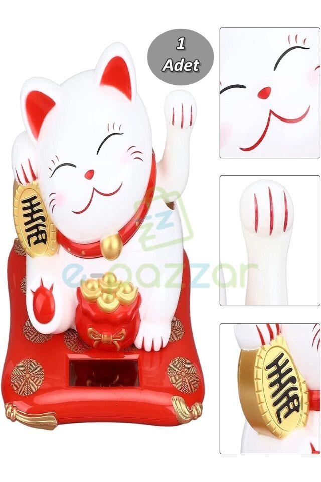 Japon Kültürü Bereket Şans Mutluluk Çağıran Şans Kedisi Solar Panelli Hareketli Pati Maneki Neko