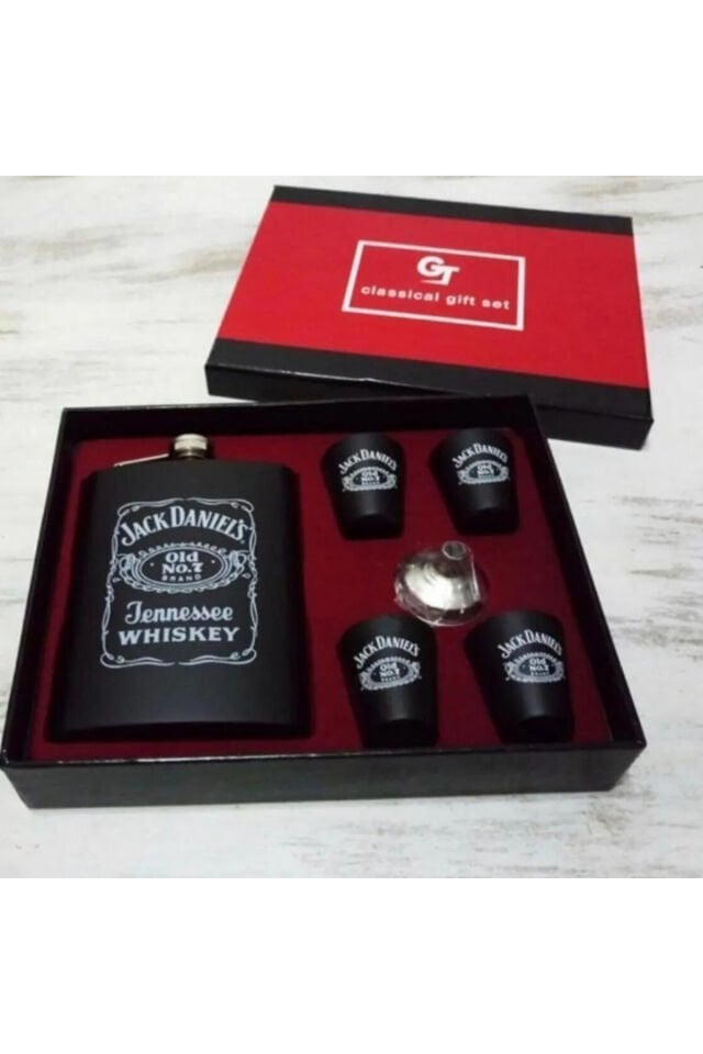 Premium Hediye Paslanmaz Çelik Matara Hediye Seti Içki Viski Alkol Konyak Matarası 4 Shot Bardaklı