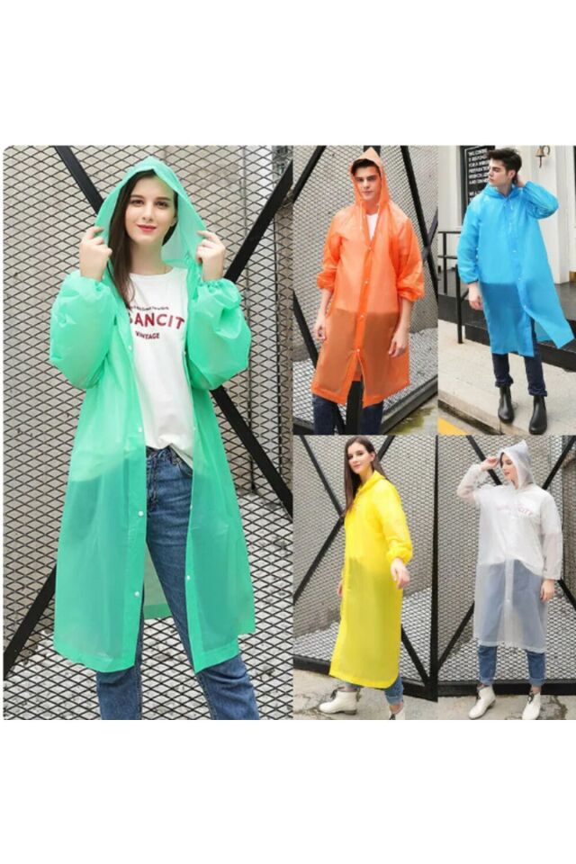 Pratik Tek Kullanımlık Yağmurluk Kapuşonlu Şeffaf Çıtçıtlı Yağmurluk