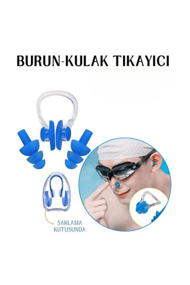 Havuz Kulak Burun Tıkayıcı Tıkama Aparatı Burun Kulak Tıkama Seti Mavi