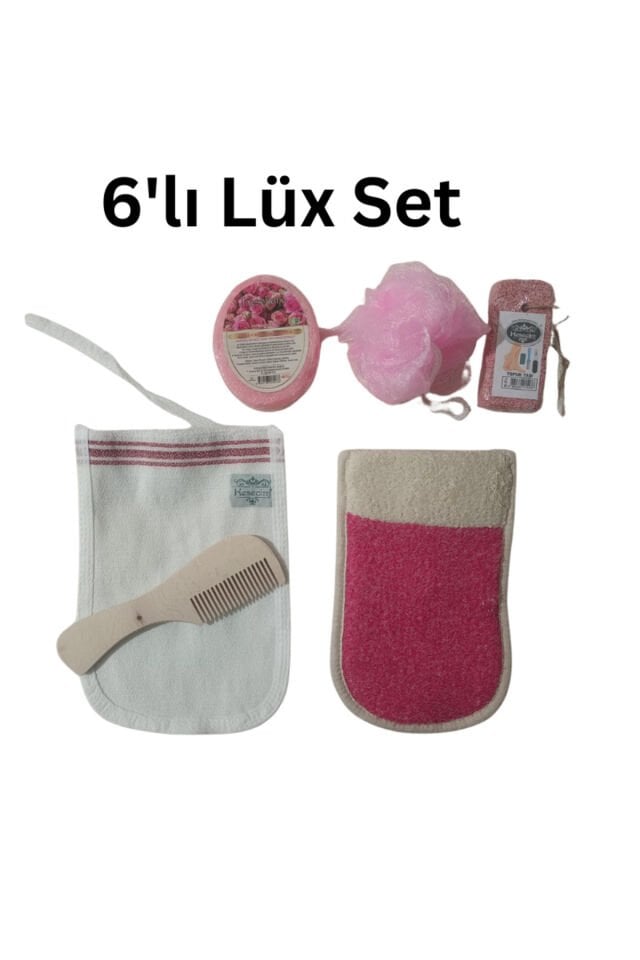 Polyester Pamuklu Eldiven,kese,süngerli Sabun,banyo Lifi,ahşap Saç Tarağı,topuk Taşı 6'lı Banyo Set