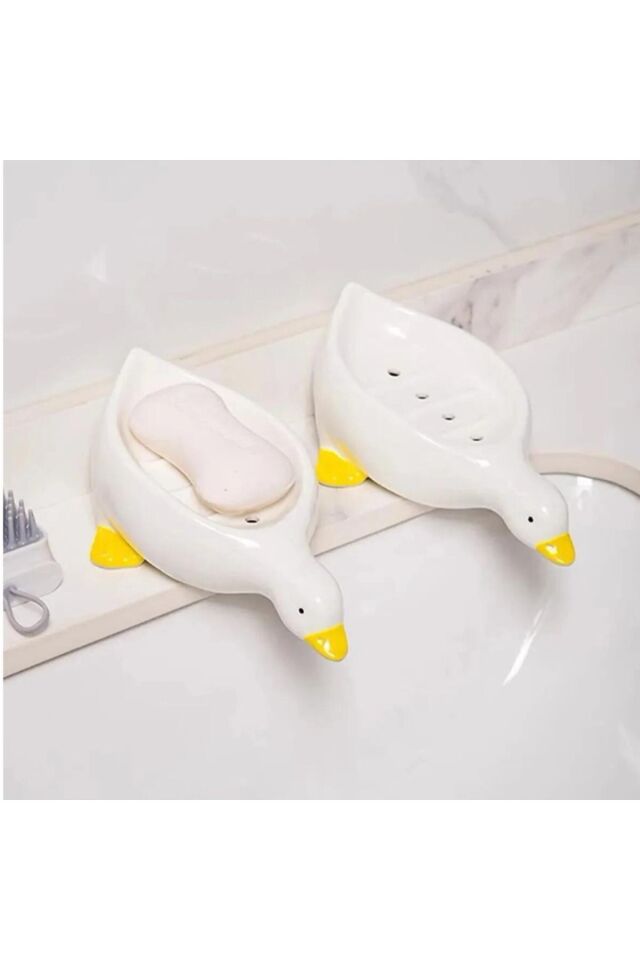 Pratik Sevimli Ördek Tasarımlı Kendinden Boşaltmalı Su Tutmaz Katı Sabunluk Lavabo Üstü Sabunluk