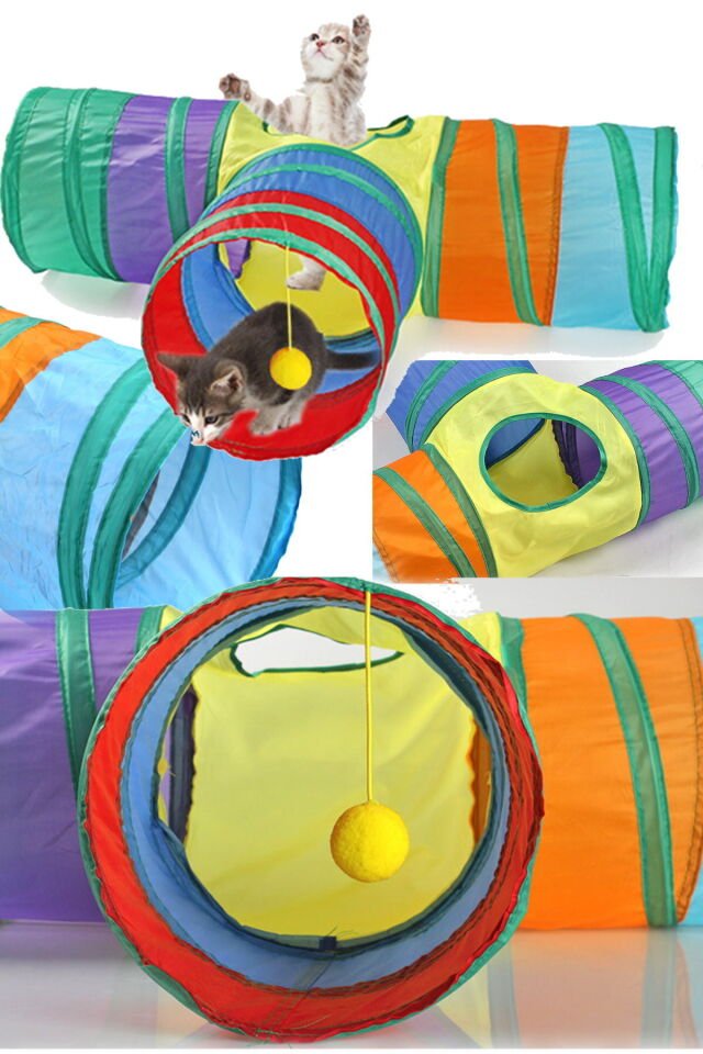 T Şeklinde Katlanabilir Küçük Çan Evcil Hayvan Malzemeleri Kedi Tünel Tüp Köpek Ev Tünel Oyun Tüneli