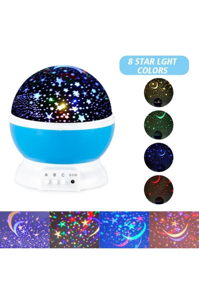 Lw-10 Renkli Yıldızlı Gökyüzü Dönen Çocuk Gece Lambası Projeksiyon Gökyüzü Ay Yıldız Masa Lambası Ma