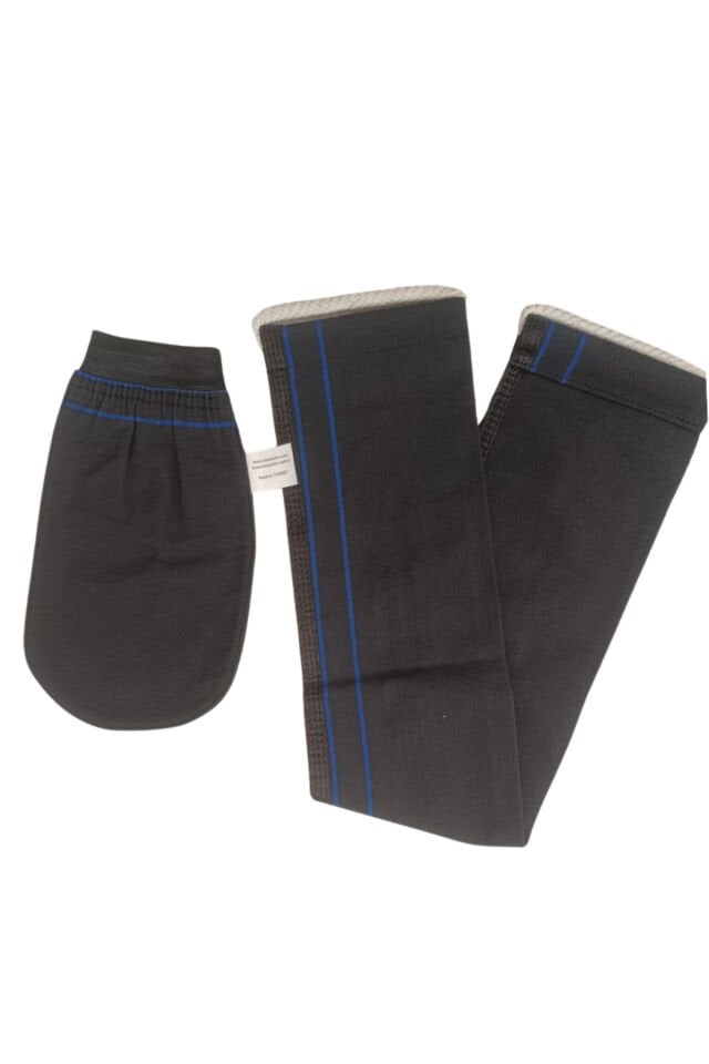 2'Li Floş Bilekten Lastikli Kese Ve Floş Sırt Kesesi 70 cm Siyah