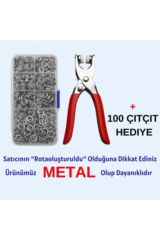 Metal El Pensesi, Saklama Kutusu ve Metalik 100 Çıt Çıt Hediyeli, Gömlek ve Bebe Çıtçıt Montaj Seti