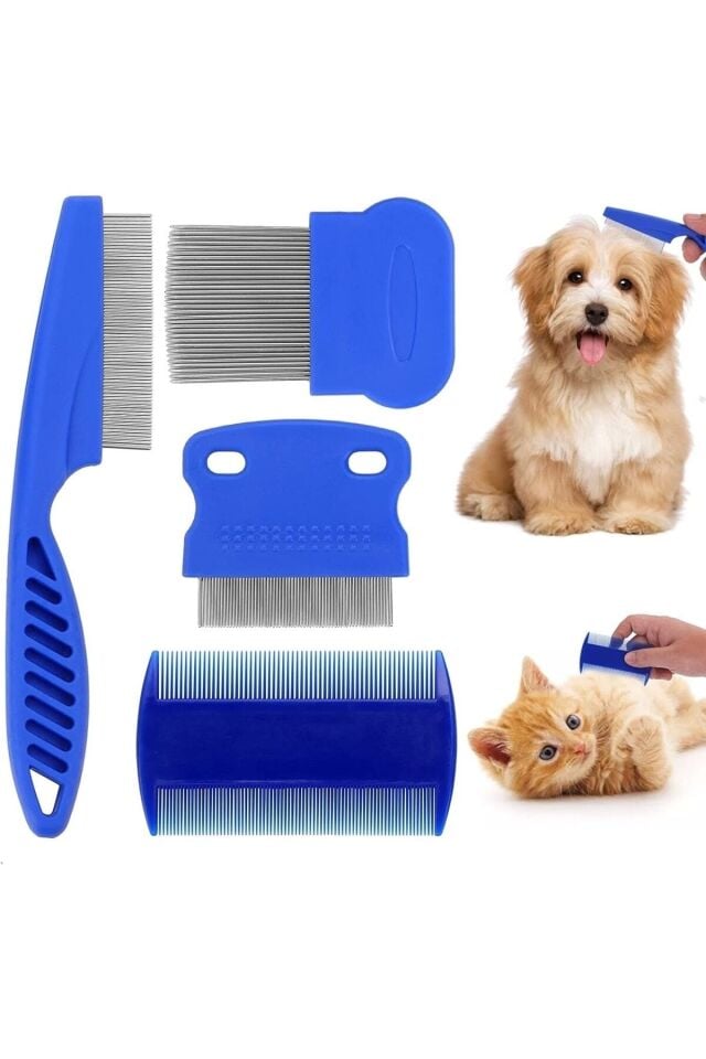 4'lü Kedi Köpek Bit Ve Pire Tarağı 4'lü Set Ince Tüy Tarama