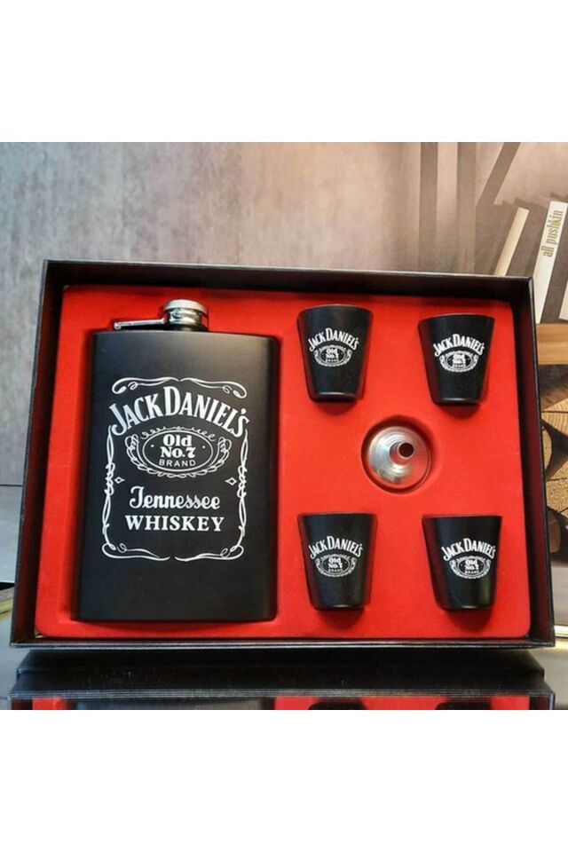 9 oz (266ml) Çelik Matara Hediye Seti Içki Viski Alkol Konyak Matarası 4 Shot Bardaklı