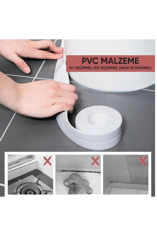 3,2 Mt Su Sızdırmaz Geçirmez Bant Lavabo Küvet Tezgah Kenar Bandı Banyo Mutfak Pencere Yalıtım Bandı