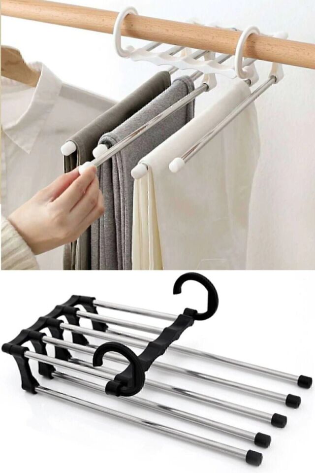 Katlanabilir 5li Pantolon Askısı Hareketli Dolap Içi Askı Sistemi
