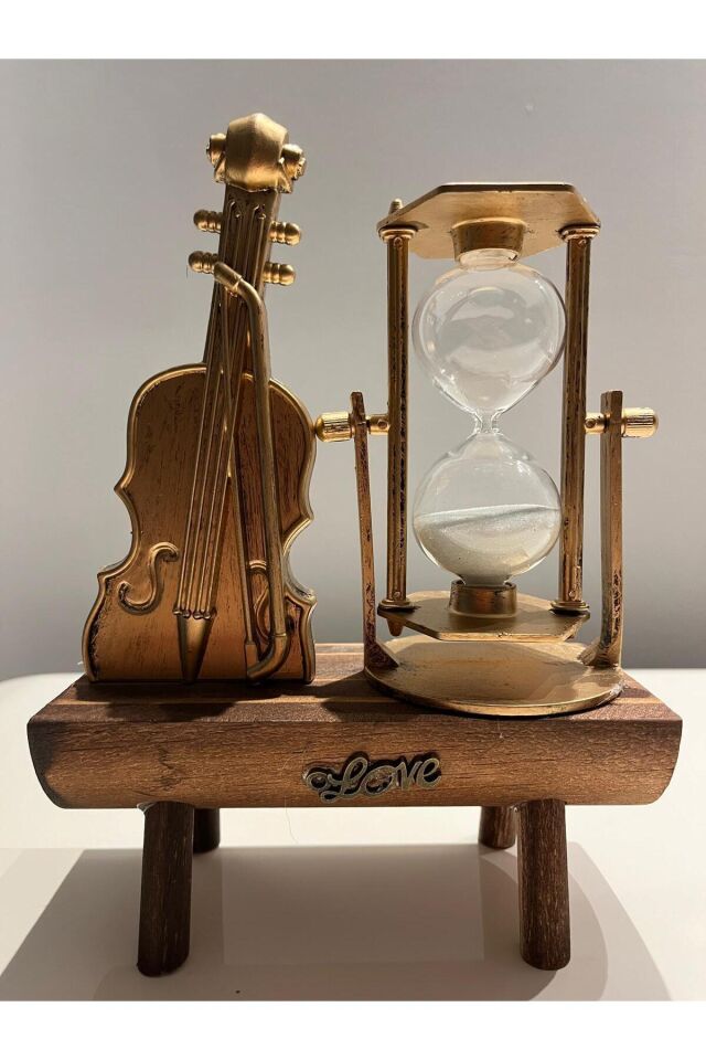 Keman Tasarımlı Kum Saati Şık Biblo Ofis Hediyelik