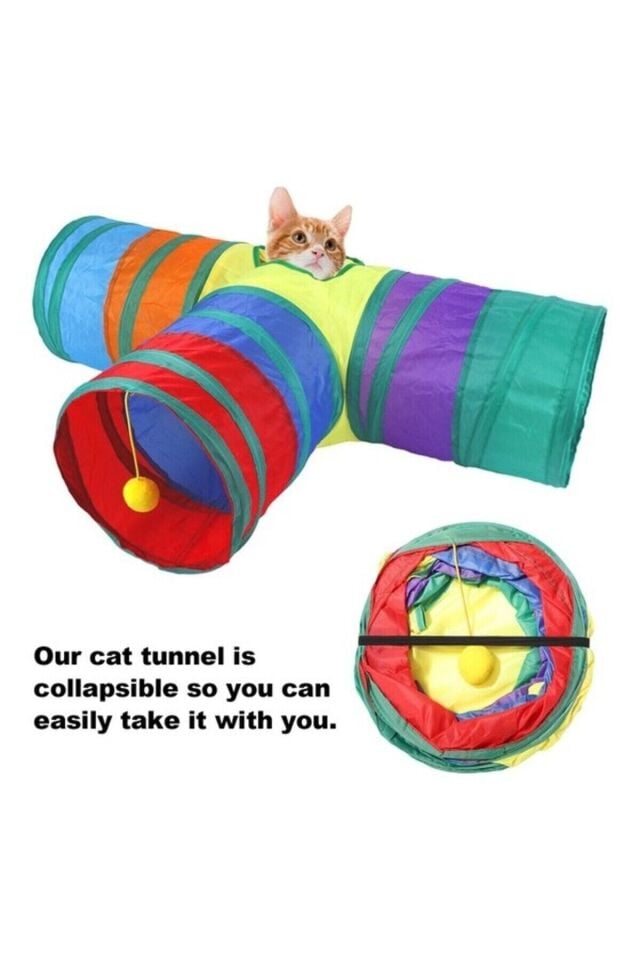 T Şeklinde Kedi Tüneli Katlanır Gökkuşağı T Şeklinde Kedi Köpek Oyun Tüneli Evcil Hayvan Oyun Tüneli