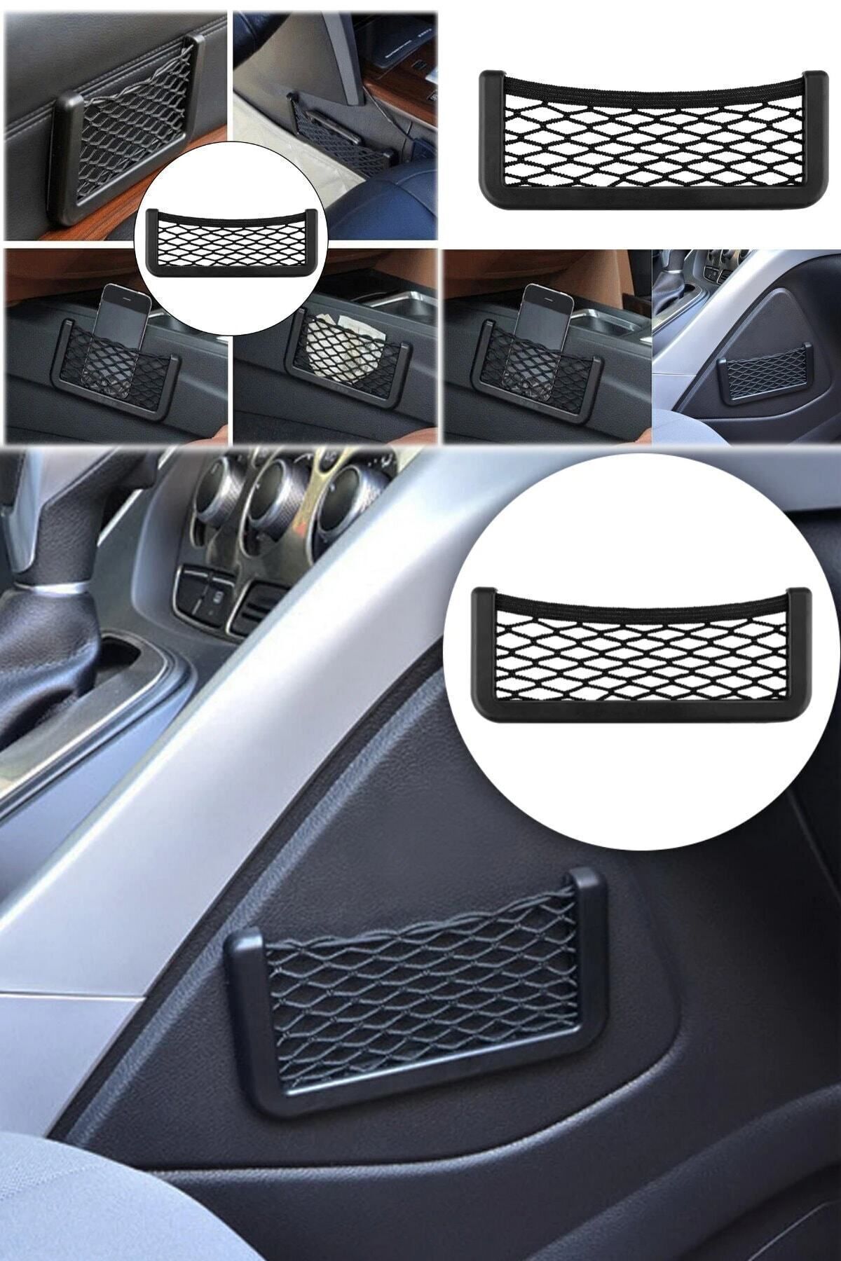 Araba Torpido Telefon Ruhsat Tutucu Fileli Araç Içi Organizer Yapışkanlı File 15x8 Cm Düzenleyici