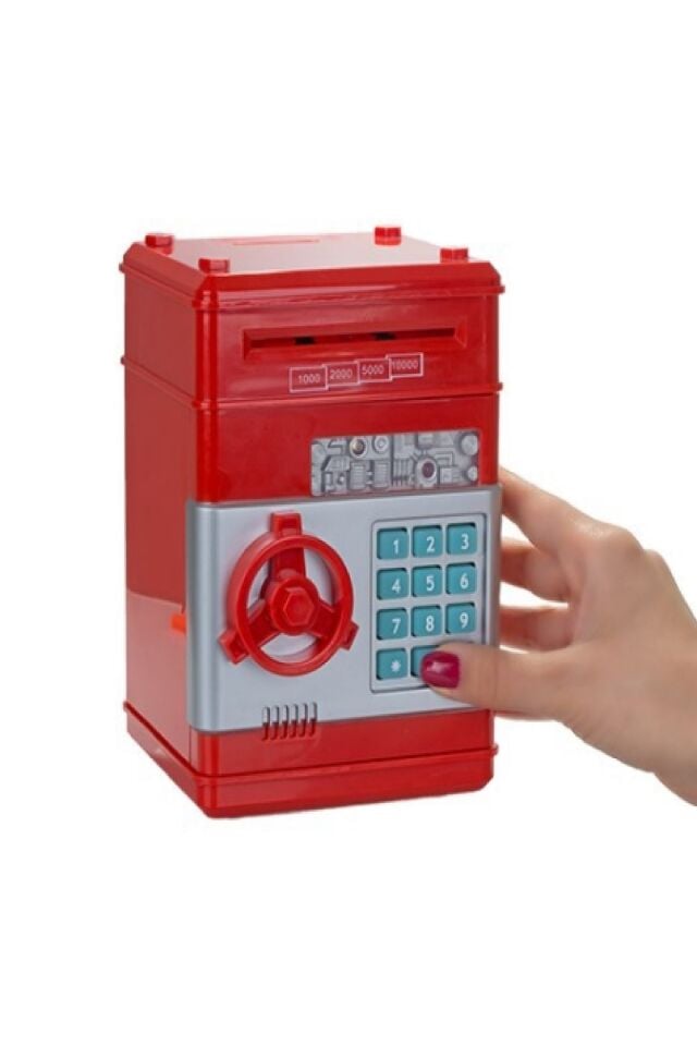 Atm Şifreli Otomatik Kağıt Para Alan Atm Kasa Kumbara Kırmızı