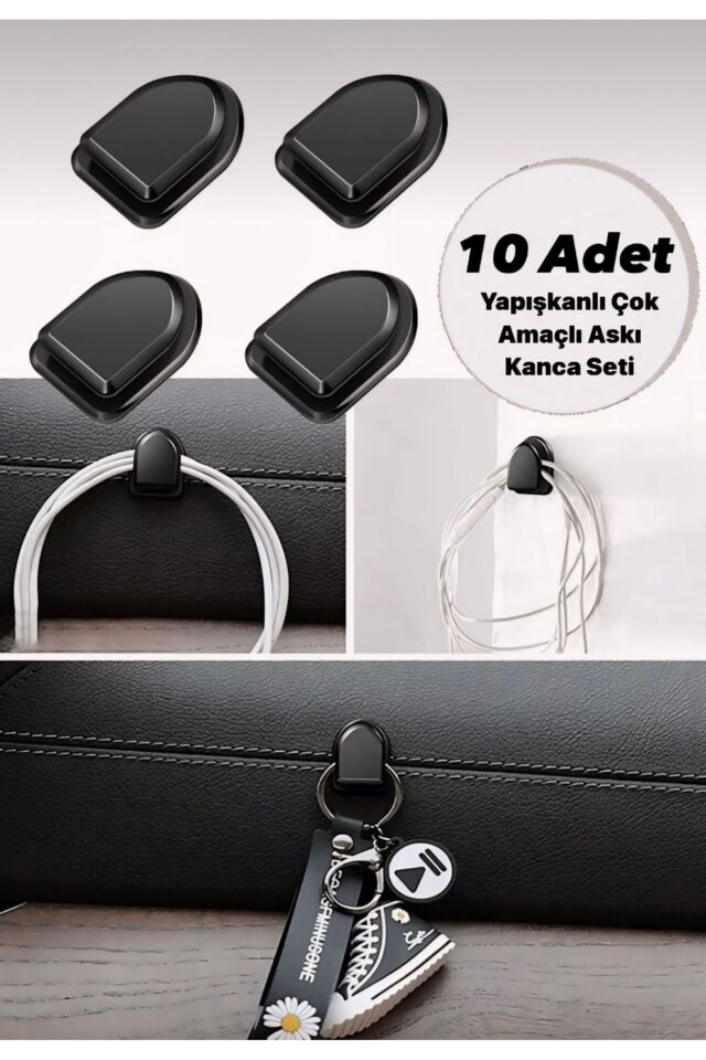Çok Amaçlı Kanca Seti 10 Adet / Araç - Karavan -Ofis-Banyo İçin Yapışkanlı Askı Seti