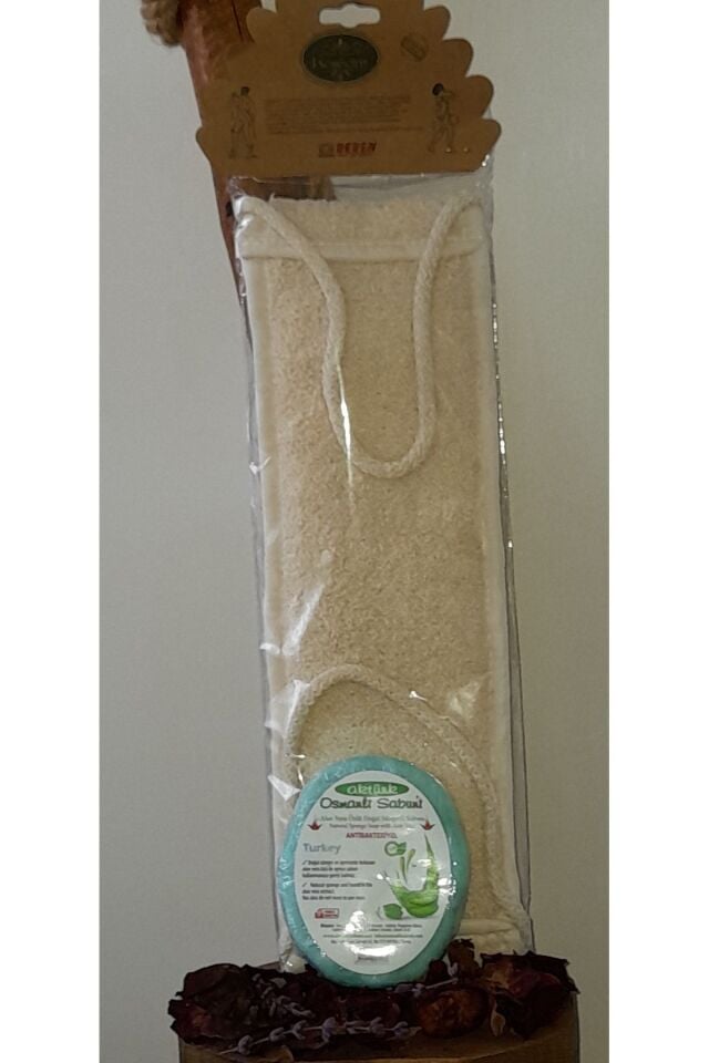 386-) %100 Doğal Kabak Lifli Sırt Kesesi 14 Cm. Aloe Vera Doğal Süngerli Sabun