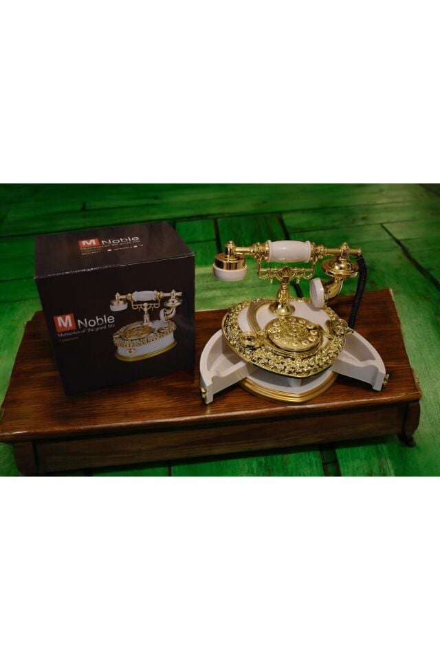 Altın İşlemeli Müzikli Antika Telefon - Saklama Kutulu Zarif Tasarım