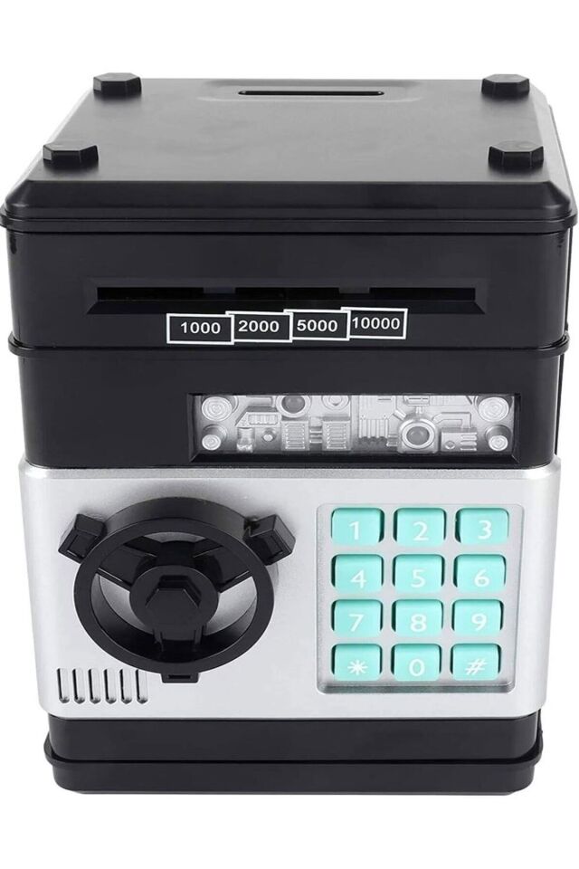 SİYAH RENK Şifreli Otomatik Kağıt Para Alan Kasa Kumbara Oyuncak Dijital Atm