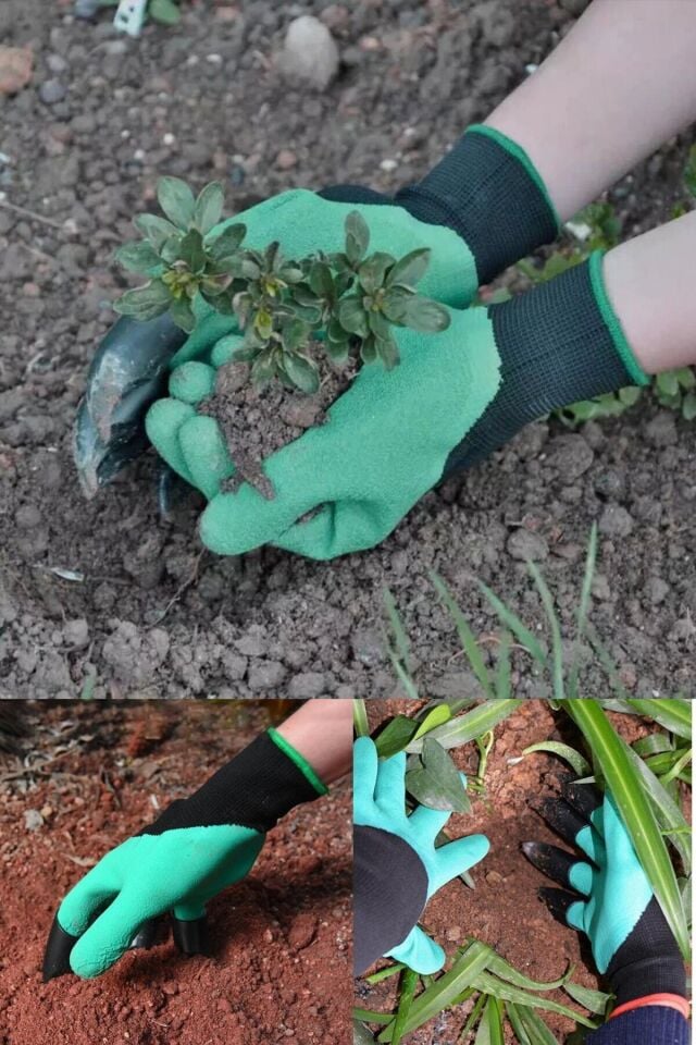 Kolay Fide Dikme Toprak Kazma Eldiveni Sert Plastik Tırnaklı Pençeli Bahçe Eldiveni