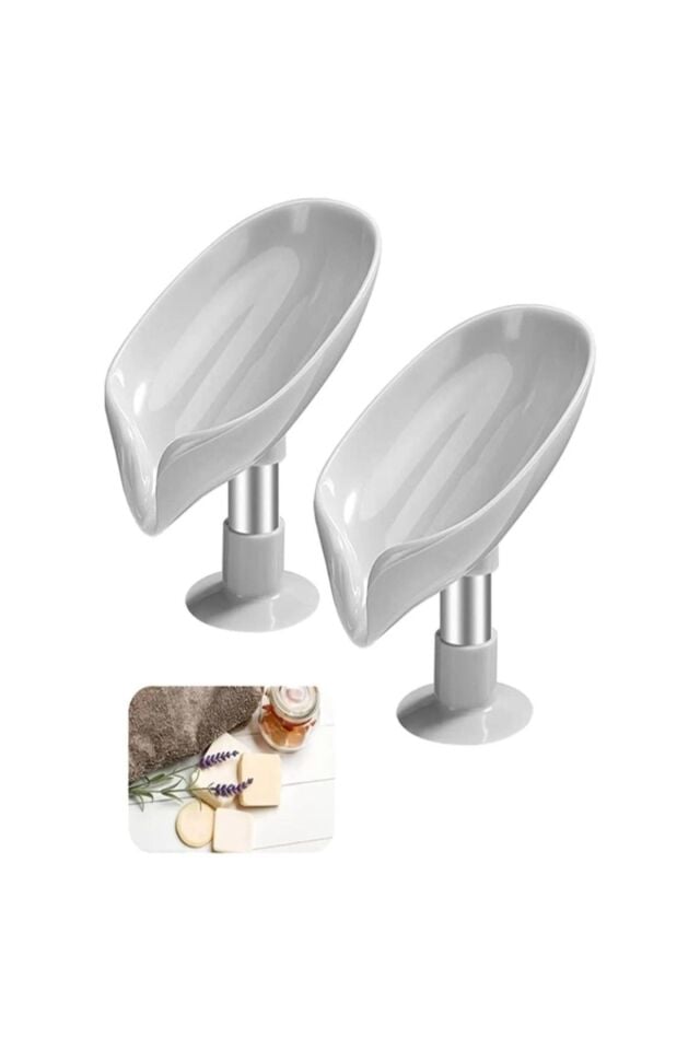 Vantuzlu Sabunluk Su Giderli Gri, Yaprak Şeklinde, Plastik, Sabunluk, Mutfak, Banyo Için