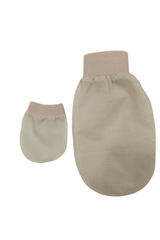 2'Li İpek Doğal Ham Yüz ve Vücut Kesesi Set