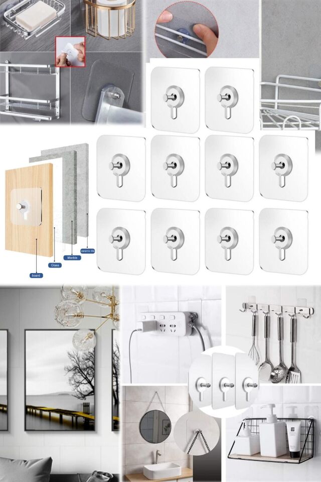 8 Adet Duvar Delmeden Zarar Vermeden Yapışkanlı Askılık Çivi Şeffaf Güçlü Iz Bırakmaz Tablo Yapışan