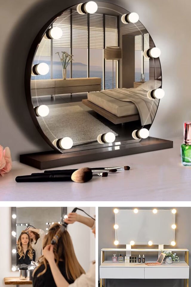 Hollywood Makyaj Aynası Led Işıklandırma Seti – 10 Ampullü Işık Ayarlı Ayna Aydınlatması