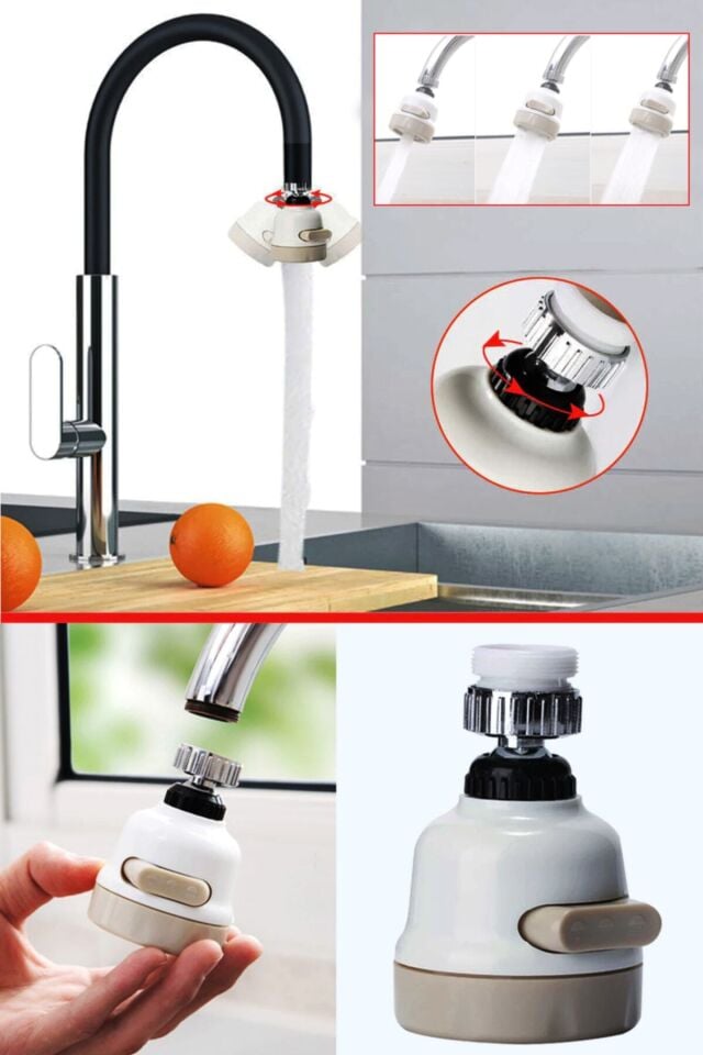 Beyaz 360 Derece Döner Musluk Ucu Lavabo Eviye Başlığı 3 Fonksiyonlu