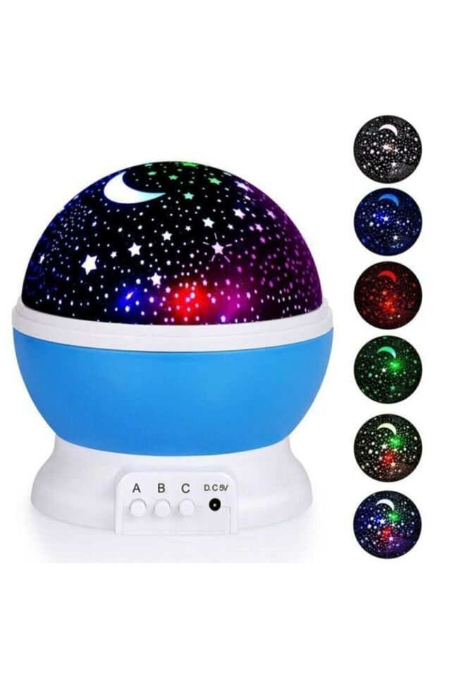 Sge Mavi Projektörlü Yansıtmalı Çocuk Bebek Odası Gece Lambası Mavi