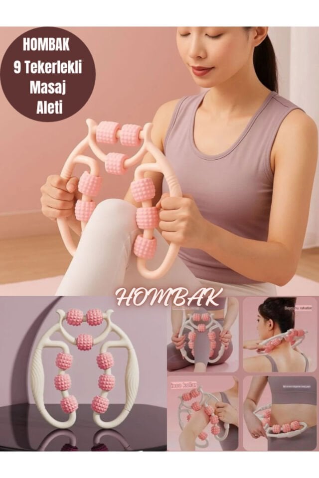 Kas Gevşetici Masaj Aleti 9 Tekerlekli Ayarlanabilir Lenf Drenaj Rulosu Bacak Kol Selülit