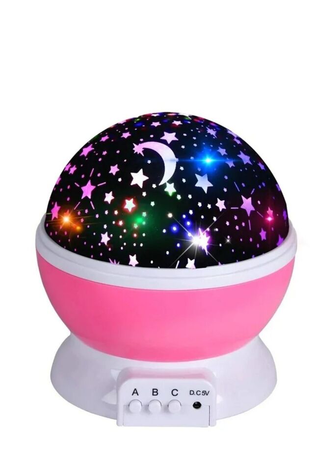 Pembe Projeksiyon Masa Lambası Duvara Yansıtma Çocuk Odası Oyuncak Küre Işıklı Otomatik Dönen Avize